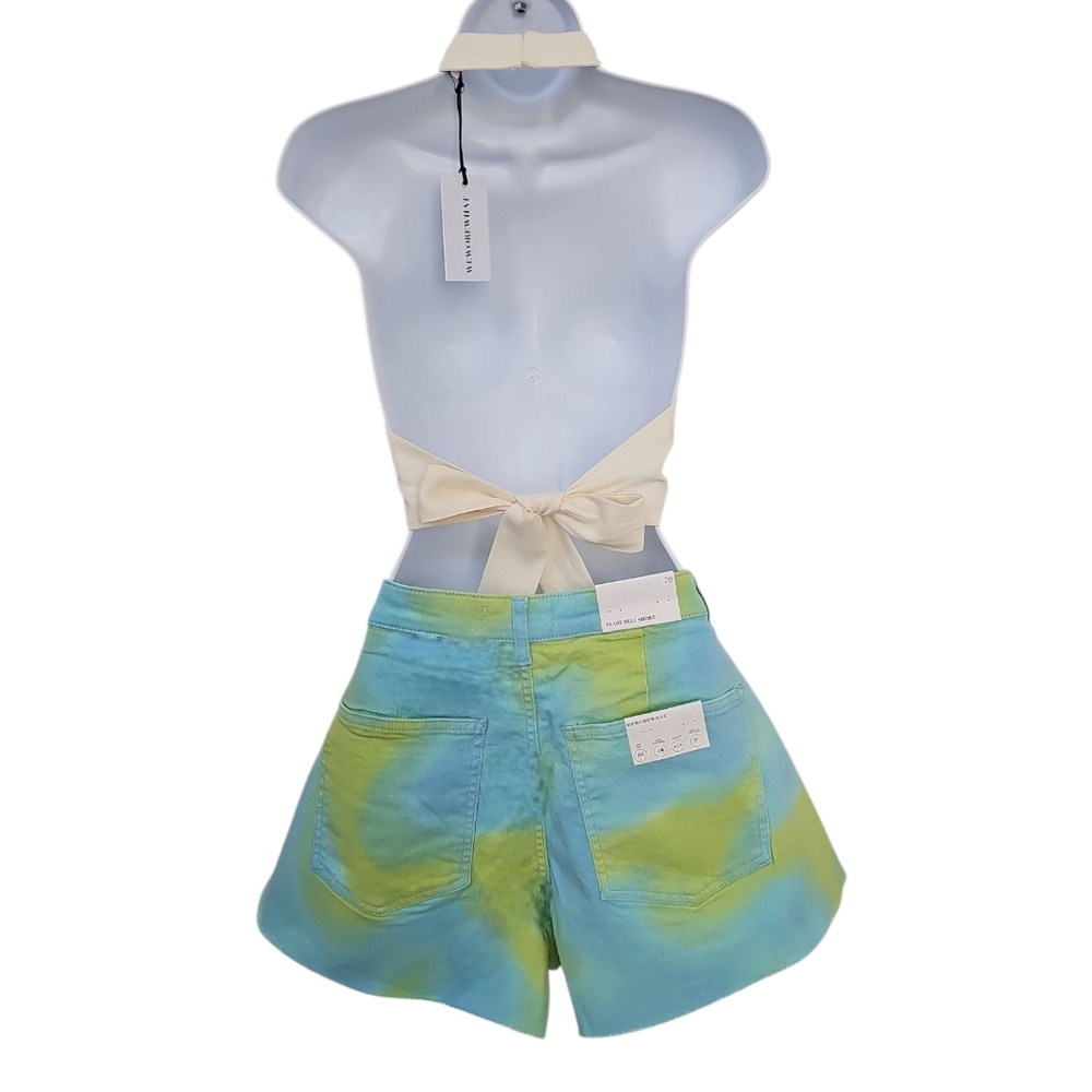 NWT Revolve Weworewhat Womens Blue Green Tie Dye Jean Shorts Size 24 26 27 28 32 - Picture 2 of 4